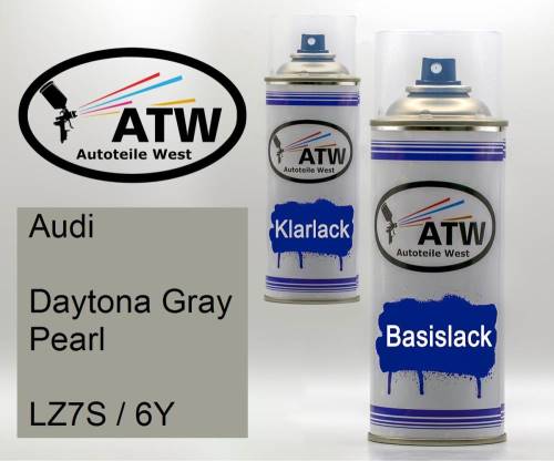 Audi, Daytona Gray Pearl, LZ7S / 6Y: 400ml Sprühdose + 400ml Klarlack - Set, von ATW Autoteile West.